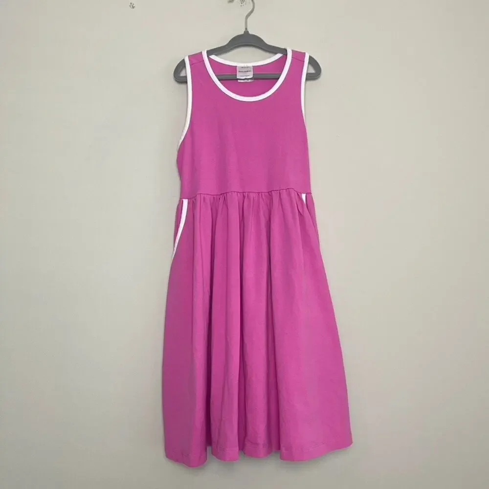 Hanna Andersson Pink Sleeveless Tiered Sporty Girls Midi Dress Sz‎ 8
